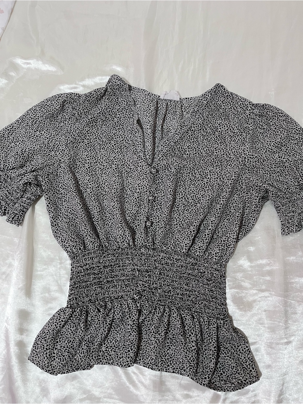 Black and White Smocked Waist Peplum Dress
